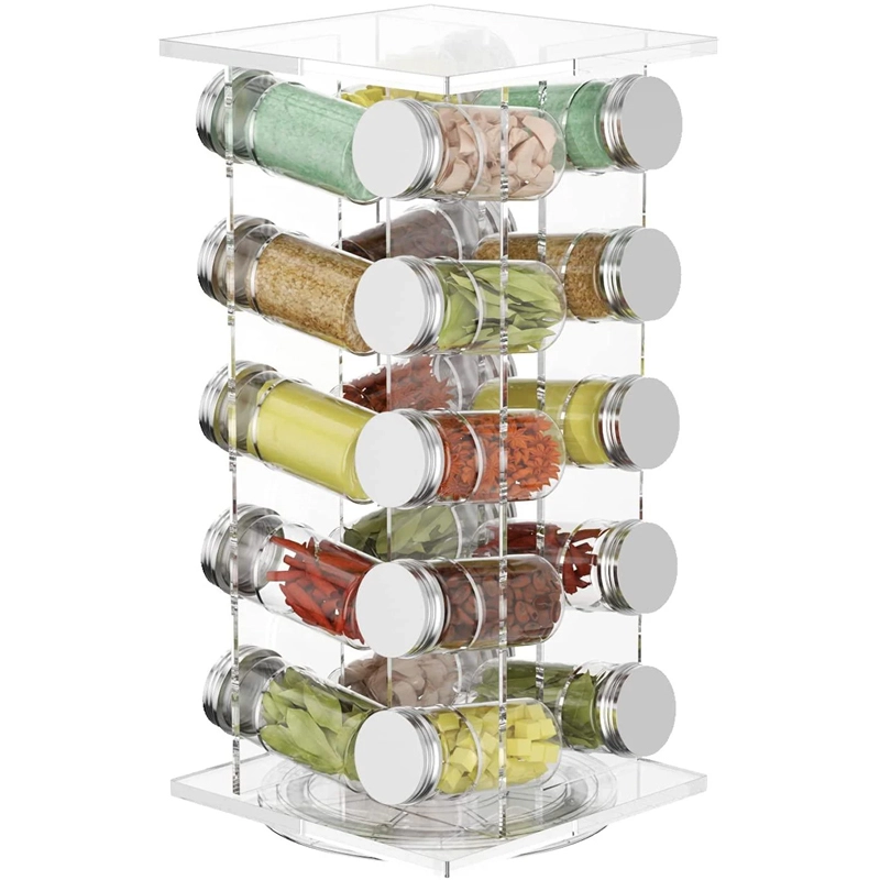 20 Jar Revolving Countertop Acrylic Spice Racks Organizer, Rotating Spice Rack