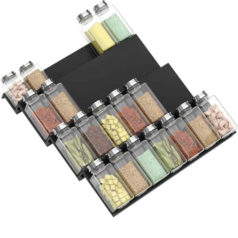Acrylic Spice Rack Tray - 4 Tier Spice Drawer Organizer for Kitchen Cabinets