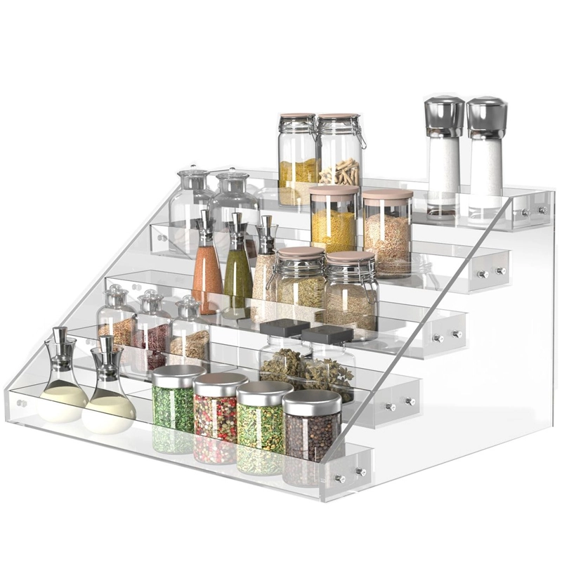 Spice Rack, Seasoning Organizer, Clear Acrylic Vertical Shelves Organizer Countertop, Kitchen Organization & Storage